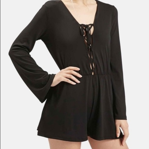 Topshop | Tie Front Flare Sleeve Romper - Picture 1 of 4